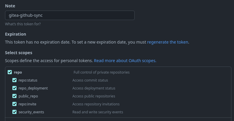 Representation of the GitHub token permission